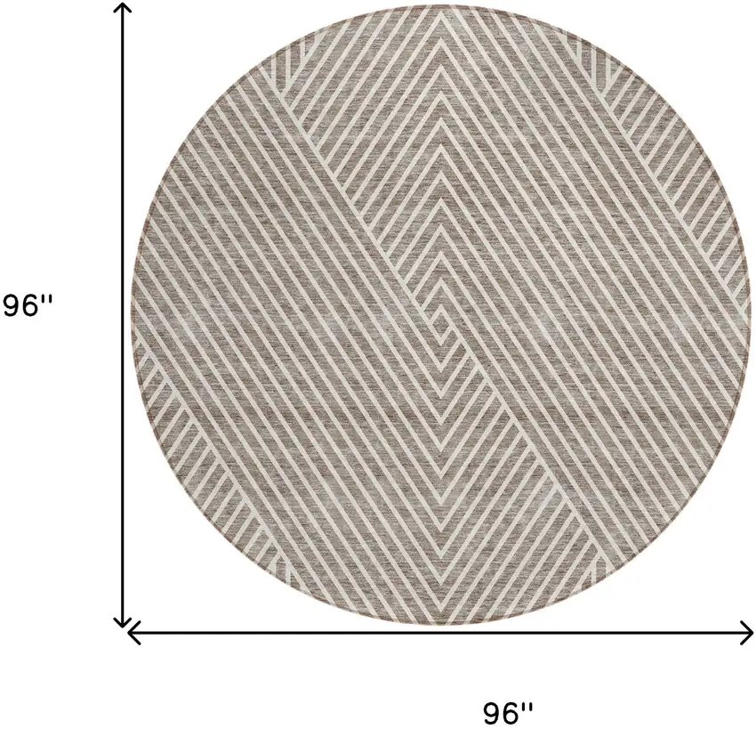 8' Taupe And Ivory Round Geometric Washable Indoor Outdoor Area Rug Photo 3