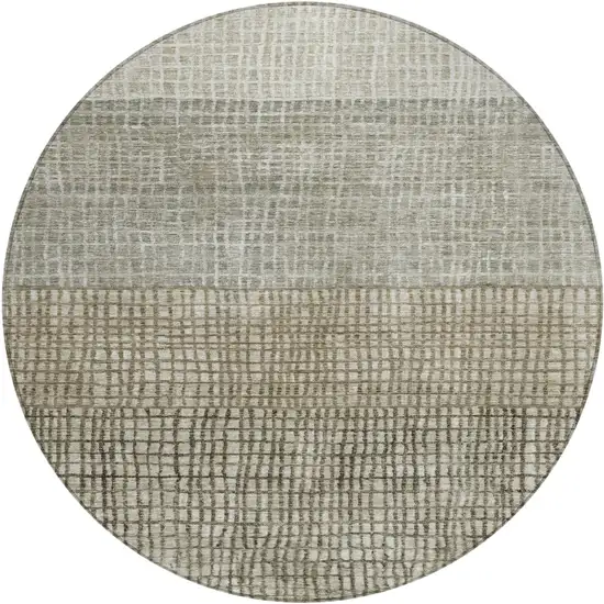 8' Taupe And Ivory Round Geometric Washable Indoor Outdoor Area Rug Photo 1