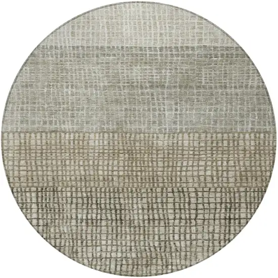8' Taupe And Ivory Round Geometric Washable Indoor Outdoor Area Rug Photo 3
