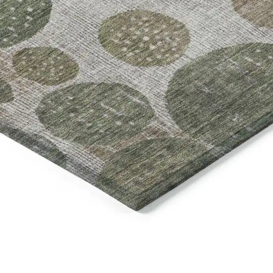 8' Taupe And Ivory Round Geometric Washable Indoor Outdoor Area Rug Photo 8