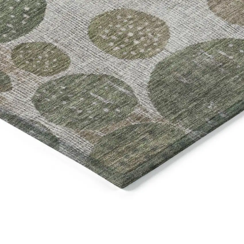 8' Taupe And Ivory Round Geometric Washable Indoor Outdoor Area Rug Photo 8