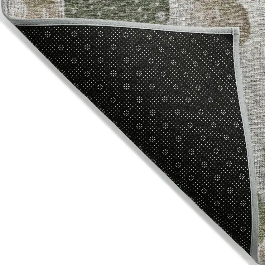 8' Taupe And Ivory Round Geometric Washable Indoor Outdoor Area Rug Photo 9