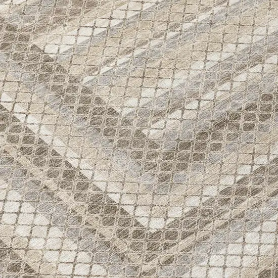 8' Taupe And Ivory Round Geometric Washable Indoor Outdoor Area Rug Photo 8