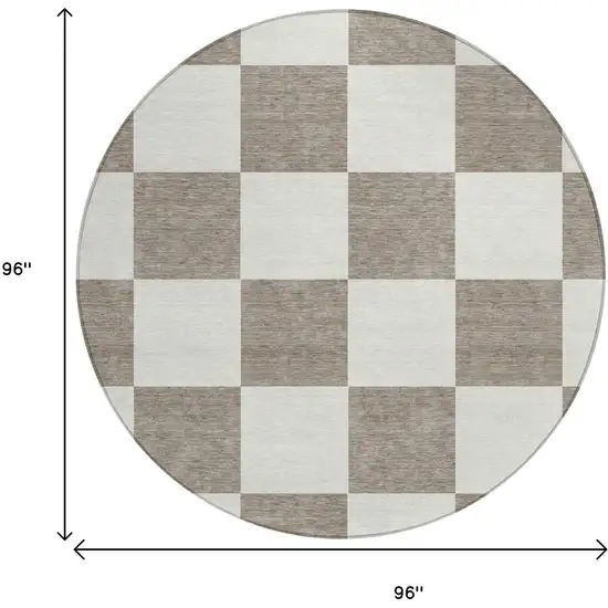 8' Taupe And Ivory Round Geometric Washable Indoor Outdoor Area Rug Photo 3