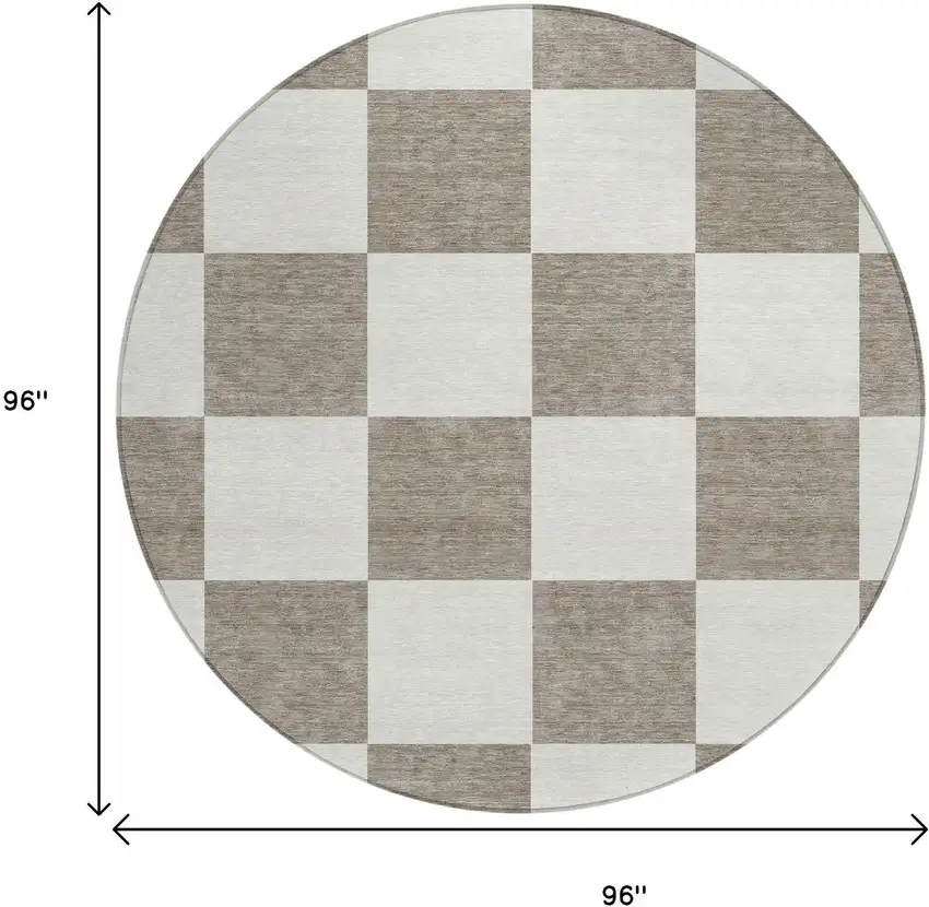 8' Taupe And Ivory Round Geometric Washable Indoor Outdoor Area Rug Photo 3