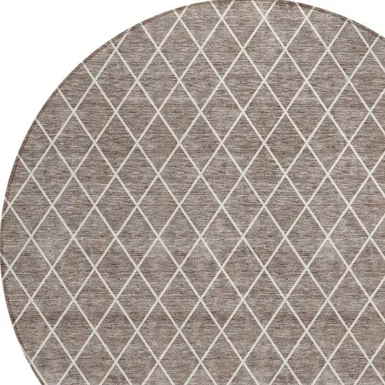 8' Taupe And Ivory Round Geometric Washable Indoor Outdoor Area Rug Photo 5