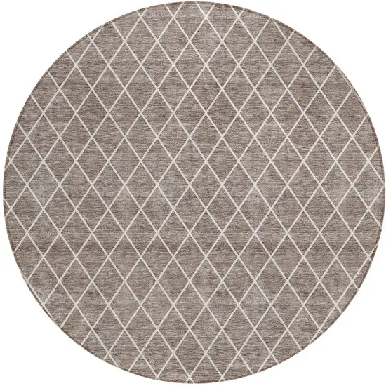 8' Taupe And Ivory Round Geometric Washable Indoor Outdoor Area Rug Photo 6