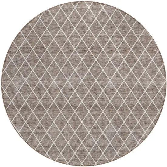 8' Taupe And Ivory Round Geometric Washable Indoor Outdoor Area Rug Photo 2