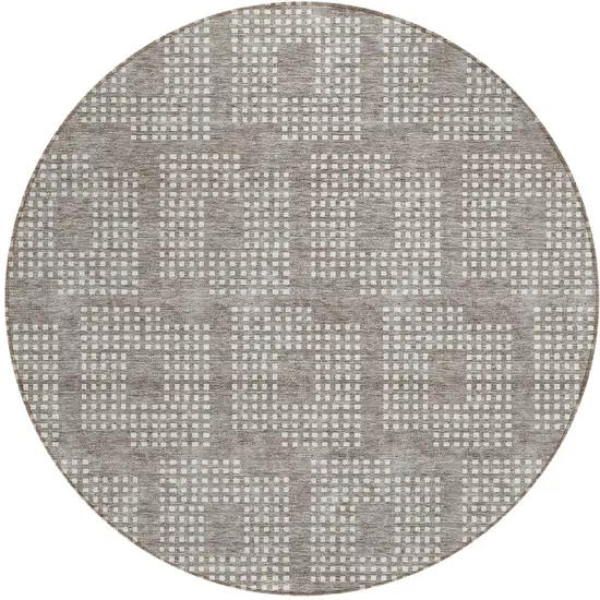8' Taupe And Ivory Round Geometric Washable Indoor Outdoor Area Rug Photo 5