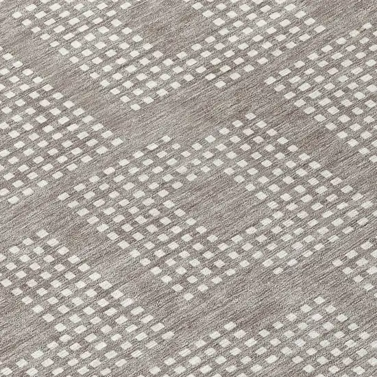 8' Taupe And Ivory Round Geometric Washable Indoor Outdoor Area Rug Photo 8