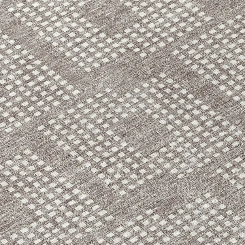 8' Taupe And Ivory Round Geometric Washable Indoor Outdoor Area Rug Photo 8