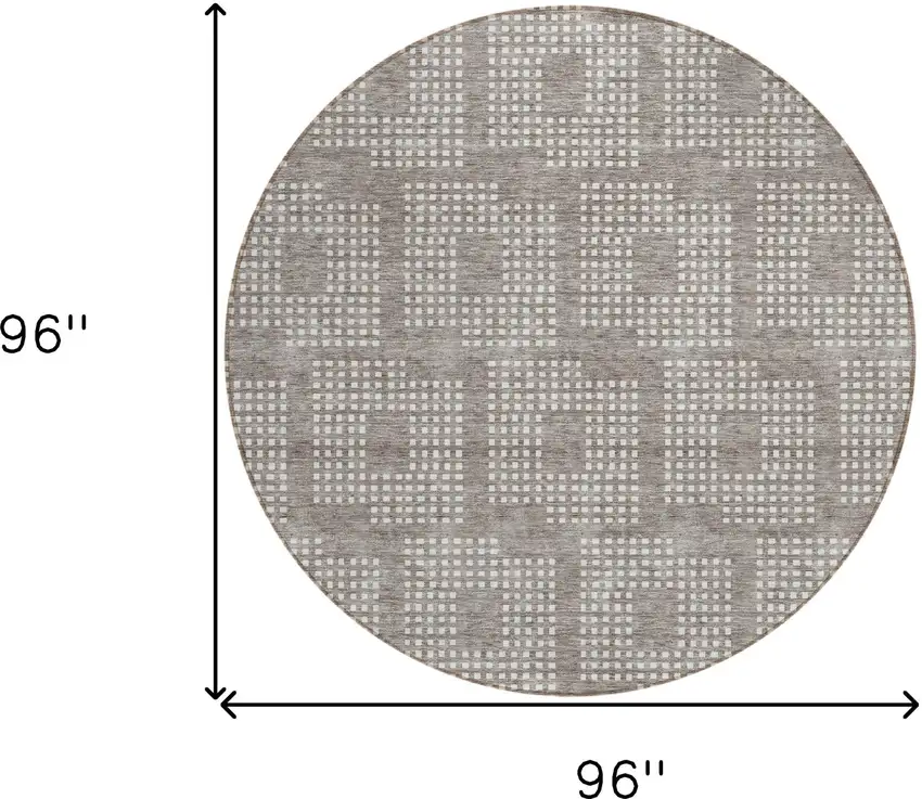 8' Taupe And Ivory Round Geometric Washable Indoor Outdoor Area Rug Photo 3