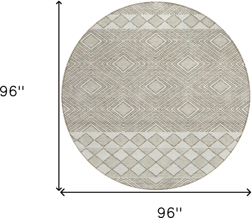 8' Taupe And Ivory Round Geometric Washable Indoor Outdoor Area Rug Photo 3