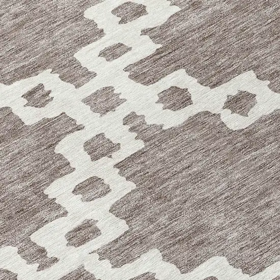 8' Taupe And Ivory Round Geometric Washable Indoor Outdoor Area Rug Photo 8