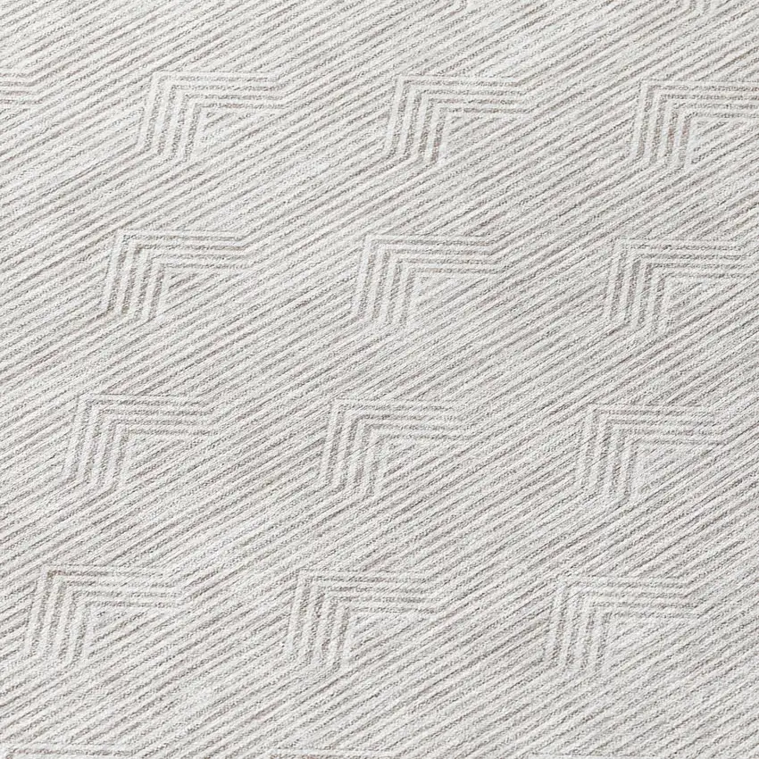 8' Taupe And Ivory Round Geometric Washable Indoor Outdoor Area Rug Photo 7