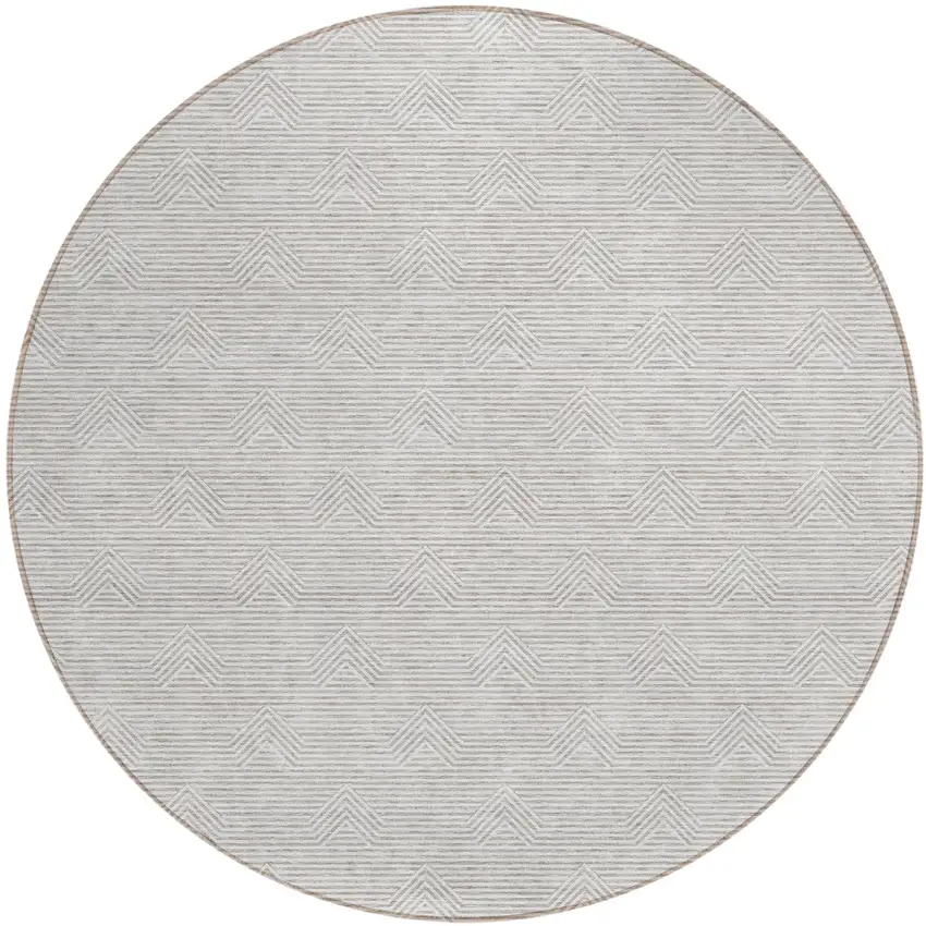 8' Taupe And Ivory Round Geometric Washable Indoor Outdoor Area Rug Photo 2