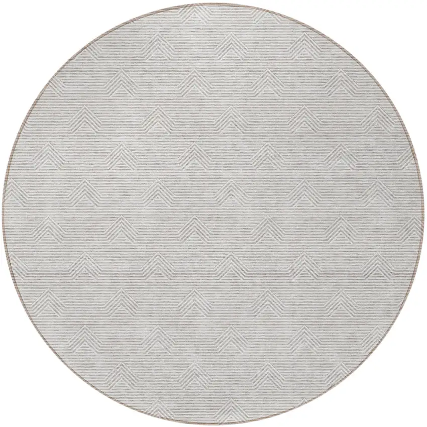 8' Taupe And Ivory Round Geometric Washable Indoor Outdoor Area Rug Photo 4