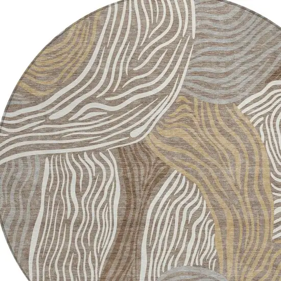 8' Taupe And Ivory Round Ikat Washable Indoor Outdoor Area Rug Photo 2