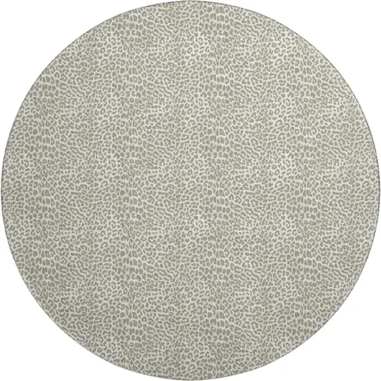 8' Taupe And Ivory Round Leopard Print Washable Indoor Outdoor Area Rug Photo 2