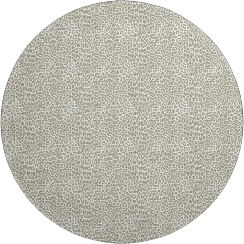 8' Taupe And Ivory Round Leopard Print Washable Indoor Outdoor Area Rug Photo 2