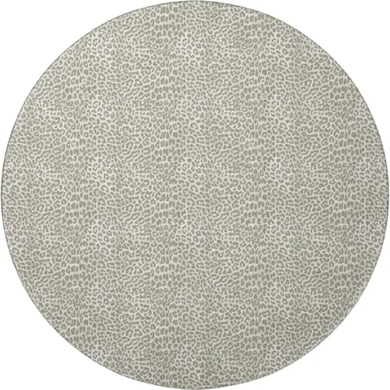 8' Taupe And Ivory Round Leopard Print Washable Indoor Outdoor Area Rug Photo 4