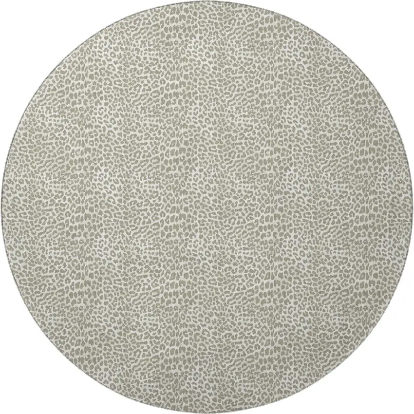 8' Taupe And Ivory Round Leopard Print Washable Indoor Outdoor Area Rug Photo 4