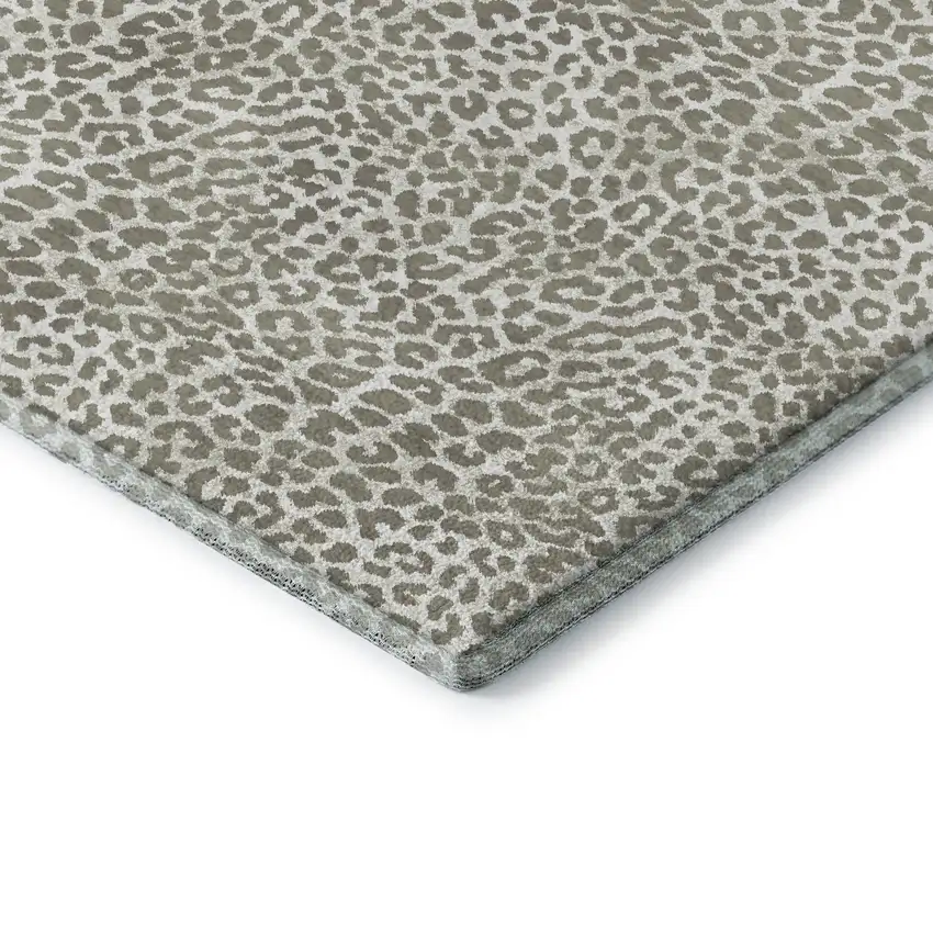 8' Taupe And Ivory Round Leopard Print Washable Indoor Outdoor Area Rug Photo 5