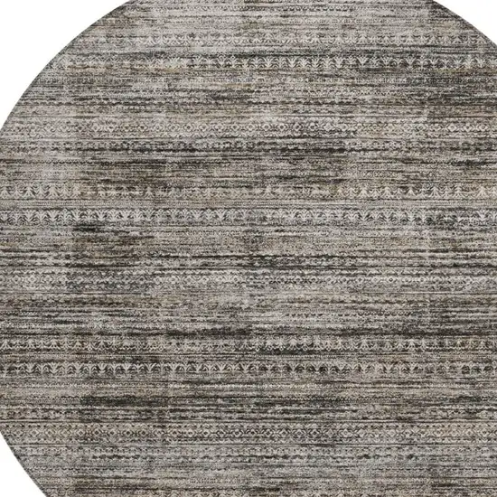 8' Taupe And Ivory Round Striped Washable Indoor Outdoor Area Rug Photo 4