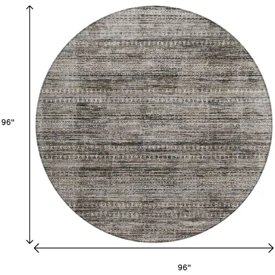 8' Taupe And Ivory Round Striped Washable Indoor Outdoor Area Rug Photo 9