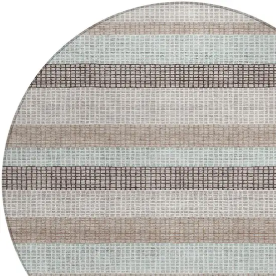 8' Taupe And Ivory Round Striped Washable Indoor Outdoor Area Rug Photo 4
