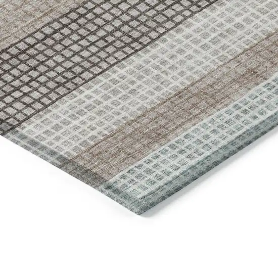 8' Taupe And Ivory Round Striped Washable Indoor Outdoor Area Rug Photo 7