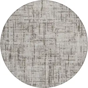 Photo of 8' Taupe And Ivory Round Striped Washable Indoor Outdoor Area Rug