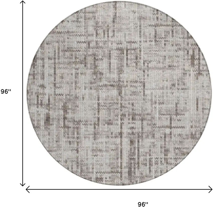 8' Taupe And Ivory Round Striped Washable Indoor Outdoor Area Rug Photo 6