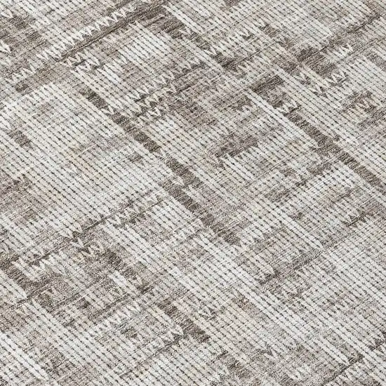 8' Taupe And Ivory Round Striped Washable Indoor Outdoor Area Rug Photo 8