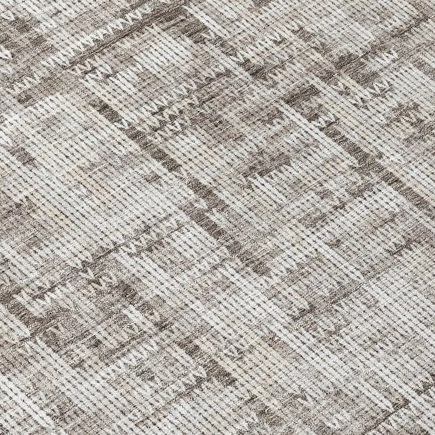 8' Taupe And Ivory Round Striped Washable Indoor Outdoor Area Rug Photo 8