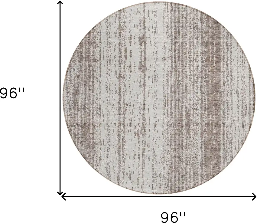 8' Taupe And Ivory Round Striped Washable Indoor Outdoor Area Rug Photo 3