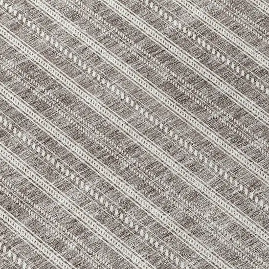 8' Taupe And Ivory Round Striped Washable Indoor Outdoor Area Rug Photo 8