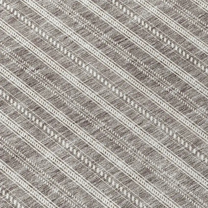 8' Taupe And Ivory Round Striped Washable Indoor Outdoor Area Rug Photo 8