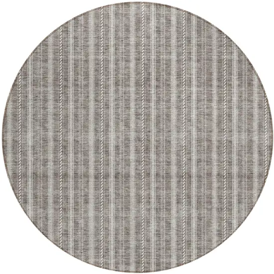 8' Taupe And Ivory Round Striped Washable Indoor Outdoor Area Rug Photo 2
