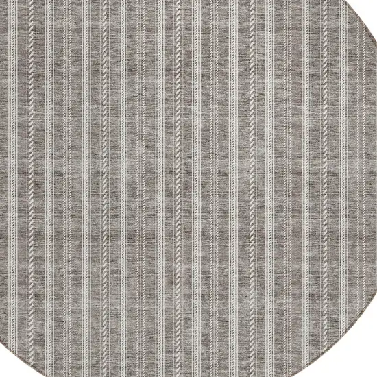8' Taupe And Ivory Round Striped Washable Indoor Outdoor Area Rug Photo 4