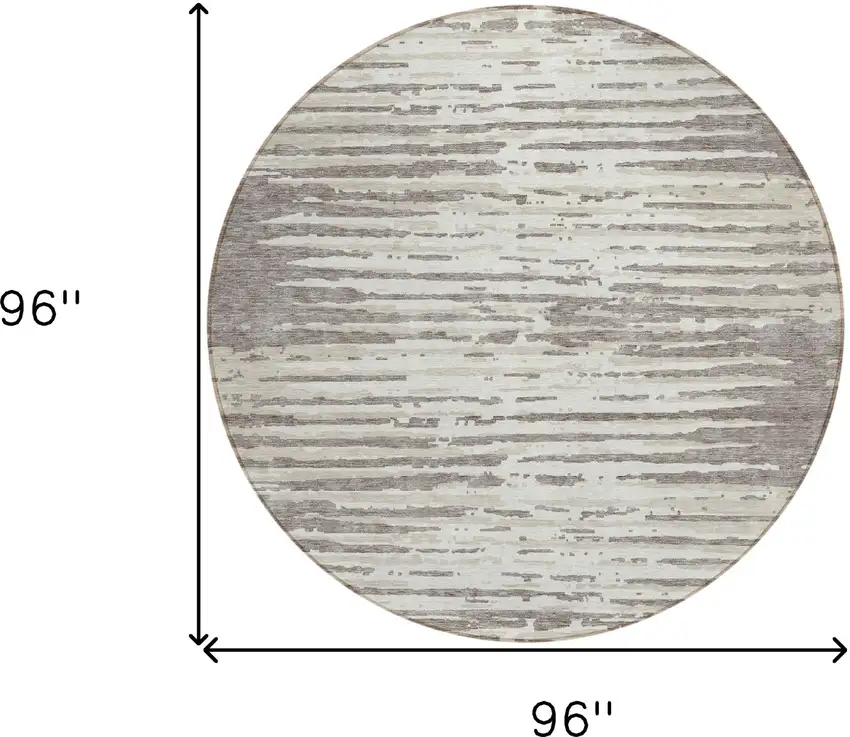 8' Taupe And Ivory Round Striped Washable Indoor Outdoor Area Rug Photo 3