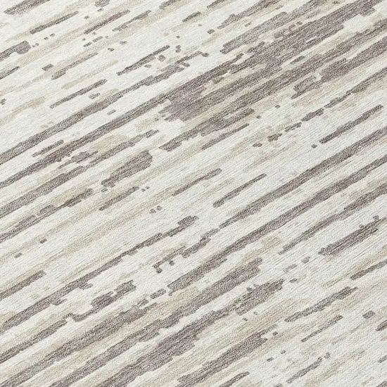 8' Taupe And Ivory Round Striped Washable Indoor Outdoor Area Rug Photo 8