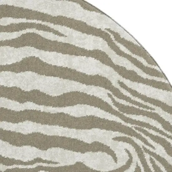8' Taupe And Ivory Round Zebra Print Washable Indoor Outdoor Area Rug Photo 6