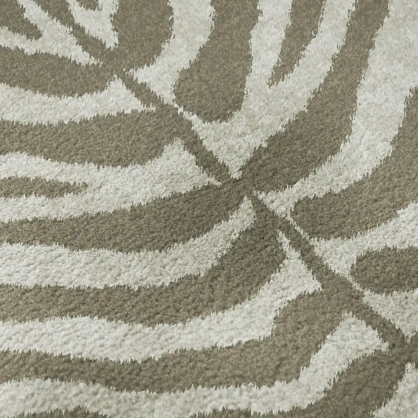8' Taupe And Ivory Round Zebra Print Washable Indoor Outdoor Area Rug Photo 8