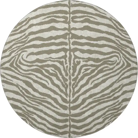 8' Taupe And Ivory Round Zebra Print Washable Indoor Outdoor Area Rug Photo 4