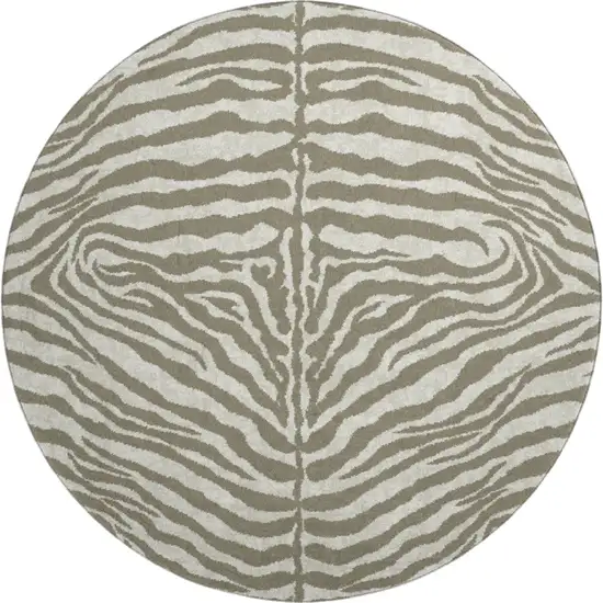 8' Taupe And Ivory Round Zebra Print Washable Indoor Outdoor Area Rug Photo 2
