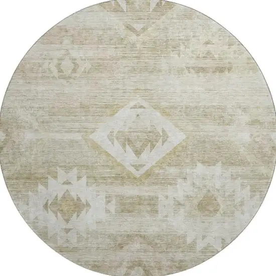 8' Taupe And Ivory Southwestern Washable Round Rug With UV Protection Photo 4