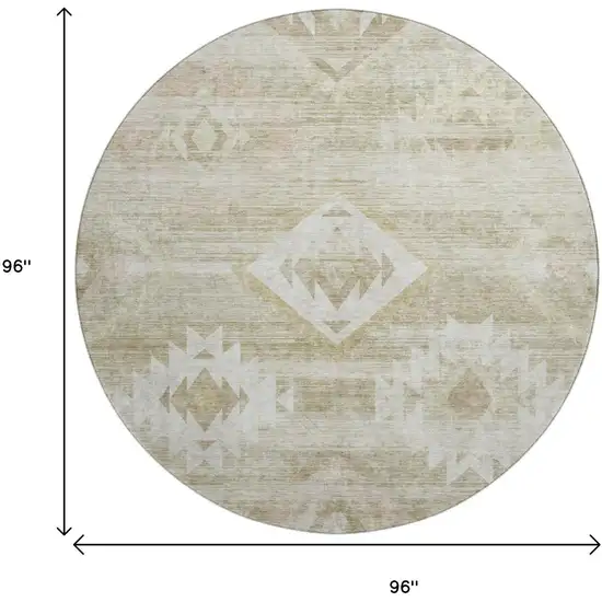 8' Taupe And Ivory Southwestern Washable Round Rug With UV Protection Photo 3