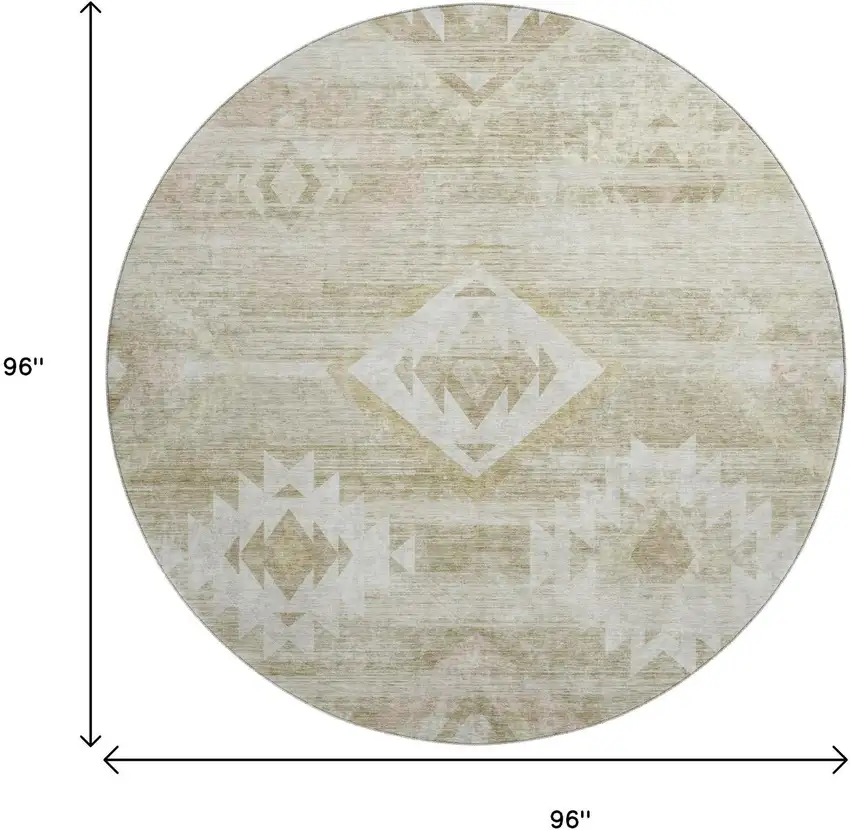 8' Taupe And Ivory Southwestern Washable Round Rug With UV Protection Photo 3