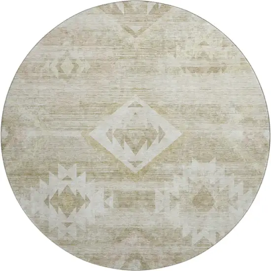 8' Taupe And Ivory Southwestern Washable Round Rug With UV Protection Photo 1